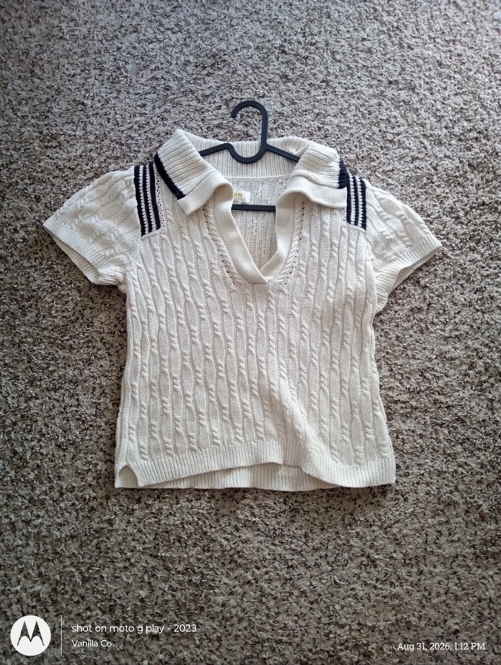 Anthropologie Maeve Cable-Knit Polo Sweater Tee White Medium - Picture 2 of 9